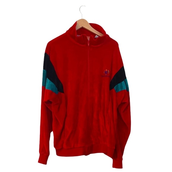 Vintage CUC CINI Color-Block Velour Member Unisex Sport Jacket Red Multi Size XL